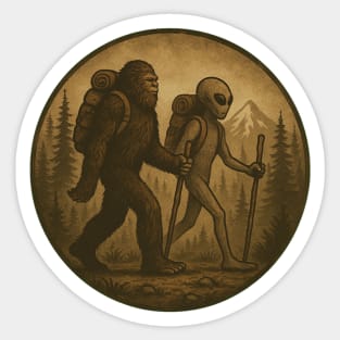Vintage Bigfoot and Alien Hiking Sticker